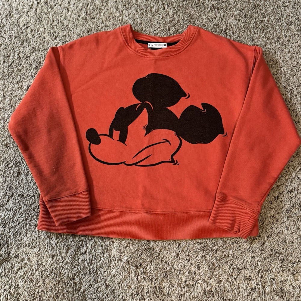 Zara‎ Disney Mickey Mouse Red Cropped Sweatshirt Womens Small Pullover